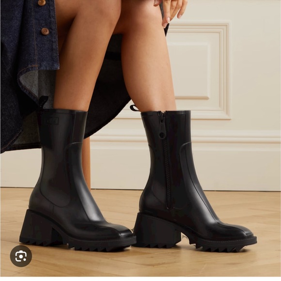 LIKE NEW! Chloe Betty black rubber platform rain boots size 39/9 - Picture 12 of 13